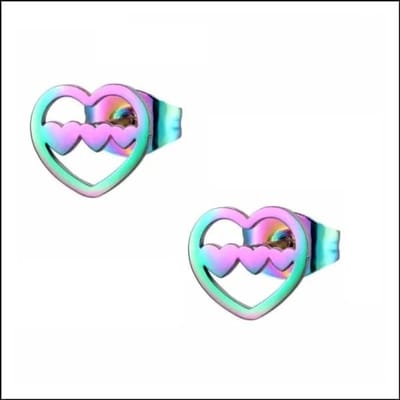 Aramat Jewels | Oorbellen | RVS Oorstekers met 3 Hartjes Zilverkleur - Romantische Studs | Multikleurig-9mm | |11mm | Staal | Volwassenen, Kinderen | Verkleurd niet