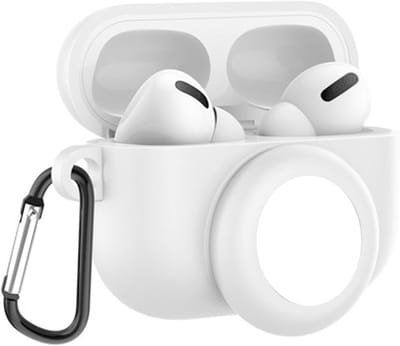 Beschermende Silicone Hoes voor AirPods Pro met AirTag Houder, Wit, 2-in-1 Ontwerp, Anti-Verlies en Compatibel met AirPods Pro