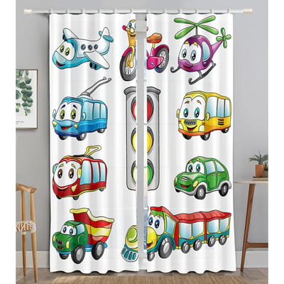 Cartoon Tractor Vrachtwagen Graafmachine Bulldozer Kindergordijnen Jaloezieën voor Jongenskamer Keukenramen Lange Gordijnen Kant-en-klare Behandeling 100W160H(CM)40x63in&Grommet Top