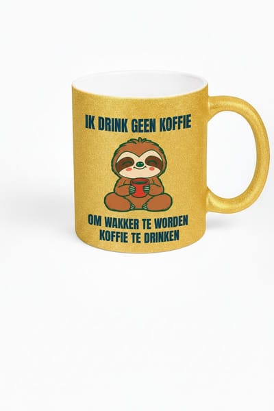Ik Drink Geen Koffie - Gouden Glitter Sloth Mok - Cadeau voor Koffie Liefhebbers
