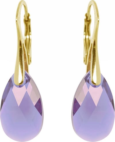 DBD - Goud Vergulde Zilveren Oorbellen - Swarovski Kristal - Druppel - Paars Blauw - 16MM - Anti Allergisch