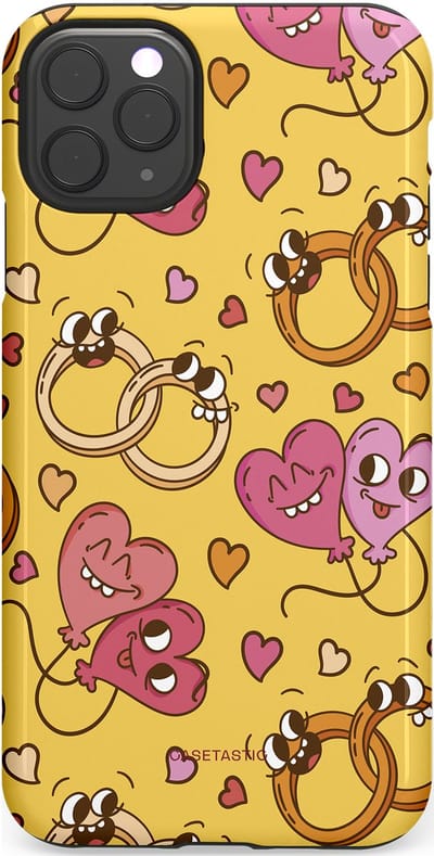 Casetastic Hoesje Geschikt voor Apple iPhone 11 Pro Max - Stijlvolle Beschermende Duo-layer Case - Gele Hartenpret