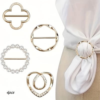 4-Pack Elegante Sjaalring Clips - Zinklegering Metaal Ronde Shirtclip Gespen voor Stropdassen, Jurken en Sjaals, Modeaccessoire voor Vrouwen white
