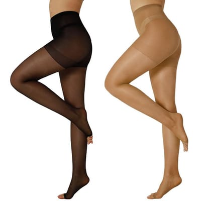 Kave S-3XL 2 Paar Grote Maten 20D Nylon Panty's Zonder Teen Voor Dames Effen Kleur Doorzichtige Panty's Open Teen Met Control Top Panty's L black
