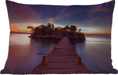 Buitenkussens - Tuin - Zonsondergang - Brug - Bomen - Water - Eiland - 50x30 cm