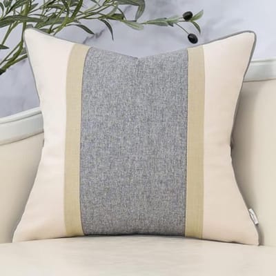 Patchwork Sierkussenhoes Donkergrijs Linnen Look 50x50 cm - Neutrale Kussensloop voor Bank en Woonkamer