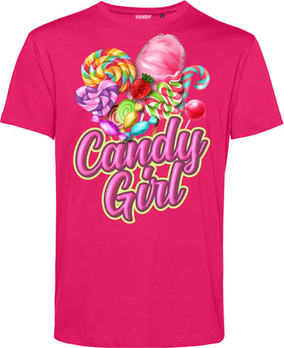 T-shirt Candy Girl | Carnavalskleding heren dames | Halloween Kostuum | Foute Party | Fuchsia | maat XS