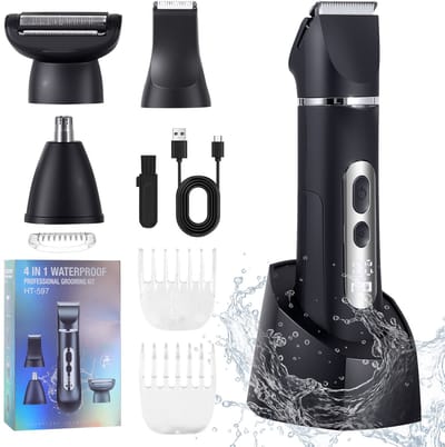 HATTEKER 4-in-1 Multifunctionele Trimmer – Scheerapparaat – Haartrimmer – Neushaartrimmer – LED Display – IPX7 Waterdicht