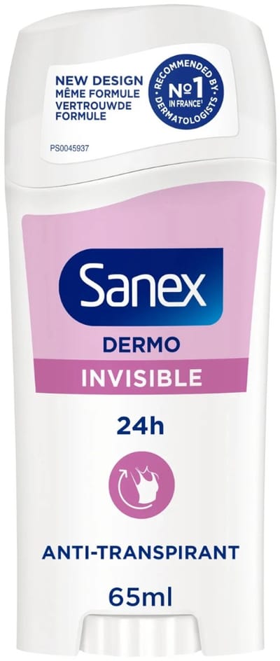1 x Sanex – Deodorant Stick – Dermo Invisible – 65 ml - Onzezichtbare Deodorantstick - Deodorantstick - Onzichtbare Deodorant - Huidvriendelijke Deodorant - Frisheid