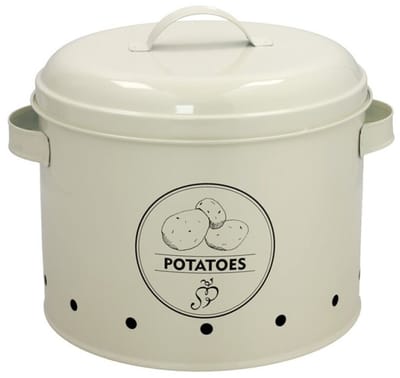 Gerimport Aardappel bewaar pot/blik - metaal - creme - 22 x 28 cm - voorraad/bewaar pot