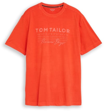 Tom Tailor - T-shirt in used-look - Maat L - orange red