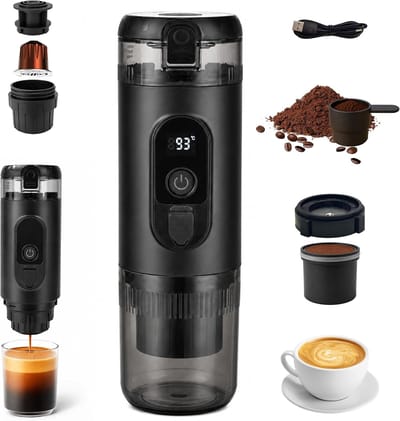Draagbare espressomachine - automatische elektrische koffiemaker met USB-C en led-display, geschikt voor capsules, waterreservoir van 60 ml, kopinhoud van 150 ml, zwart