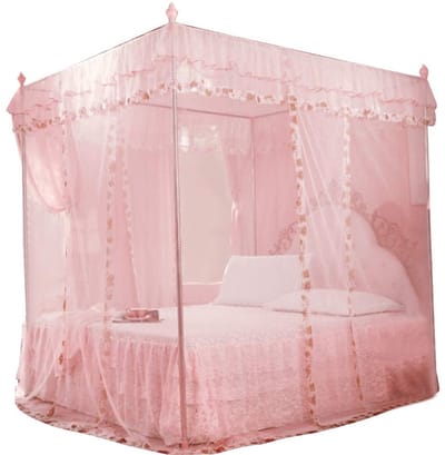 Dailygoods- Gordijnen met hemelbed - Klamboe 2 persoons - Drie zijopeningen - Polyester - Roze - Afmetingen 120 x 200 x 200 cm