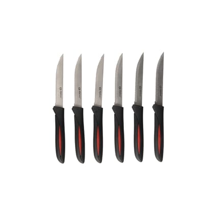 alpina Steakmessen - Set van 6 - 23 CM - RVS - Gekarteld - Zwart