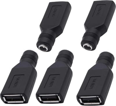 DC 5.5mm x 2.1mm Adapter voor USB A - Power Converter Connector voor Laptop, Smartphone en LED Lamp - Set van 5 Stuks