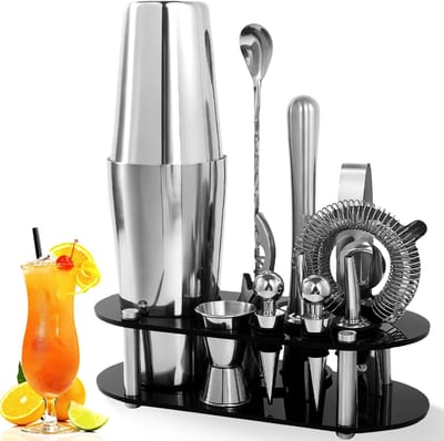 Unyqoos® Complete Cocktailshaker Set voor Thuisgebruik en Feestjes, 12 Stuks Roestvrij Staal Baraccessoires