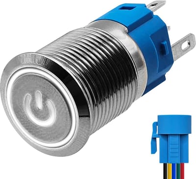 ProRide Metalen Drukschakelaar 12V ON-OFF met Aansluitkabel - 16mm - Aan/uit schakelaar - Spatwaterdicht - 12V/24V - LED Indicatie Wit