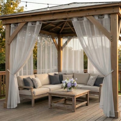 Qelus Buitengordijn Waterdicht Lichtdoorlatend met Ringen - Vitrages - Outdoor Gordijn Transparant - 132x213cm - Lichtgrijs - 1 Stuk