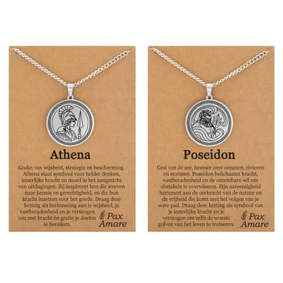 Athena & Poseidon Ketting Bundel – Rede & Emotie - Zilverkleurig Stainless Steel - Griekse Goden Kettingen Set - 60cm - Pax Amare