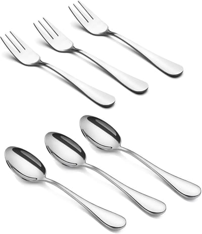 3X Dessert Vork en 3X Thee Lepel Set Rvs Spiegel Polijsten 5.5-Inch 14cm
