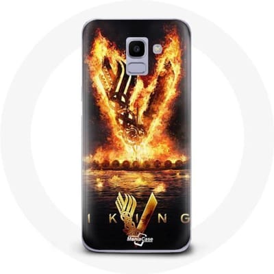 Case voor Samsung Galaxy J6 2018 Vikings Series Seizoen 6 logo V Sword of Fire Zwarte achtergrond