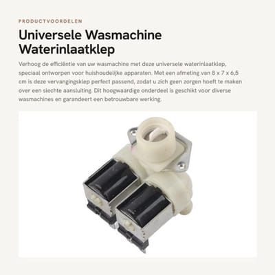 Waterinlaatklep Universele Vervanging - Dubbele Kop - Geschikt voor Huishoudelijke Apparaten - Perfecte Pasvorm - Afmeting 8 x 7 x 6,5 cm - Wasmachineklep