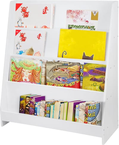 PIPIPOXER-Kinderboekenkast voor kinderen krantenstandaard 4 planken 30*80*88cm, wit