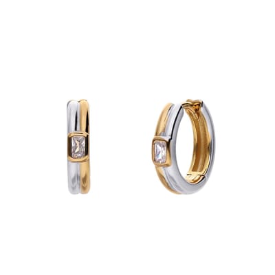 Lucardi Dames Zilveren bicolor oorringen met zirkonia voor dames - Oorbellen - 925 Zilver - Zilver- en goudkleurig