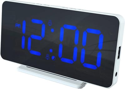 Digitale Wekker - Alarmklok - Tijdig Opstaan - Dubbel Alarm - 140 x 100 mm - Wit Blauw