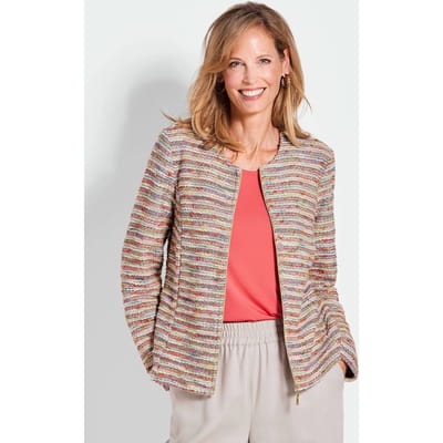 Boucléjasje in streeplook - meerkleurig / gedess. - Gr. 52 van Goldner Fashion