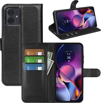 MobyDefend Hoesje - Geschikt voor Motorola Moto G54 - Kunstleren Wallet Book Case (Sluiting Voorkant) - Zwart
