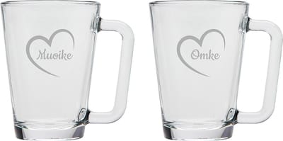 Gegraveerde theeglas 26cl Muoike mei hert & Omke mei hert