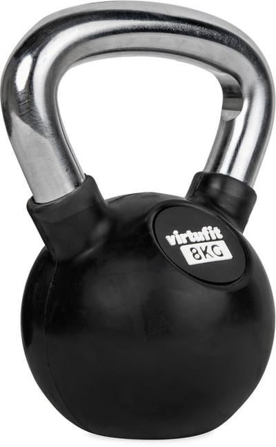 VirtuFit Kettlebell - Rubber/Chroom - 8 kg - Zwart - Sport Gewicht - Duurzaam Design - Ergonomische Handgreep - Geschikt voor CrossFit & Fitness - Conditietraining