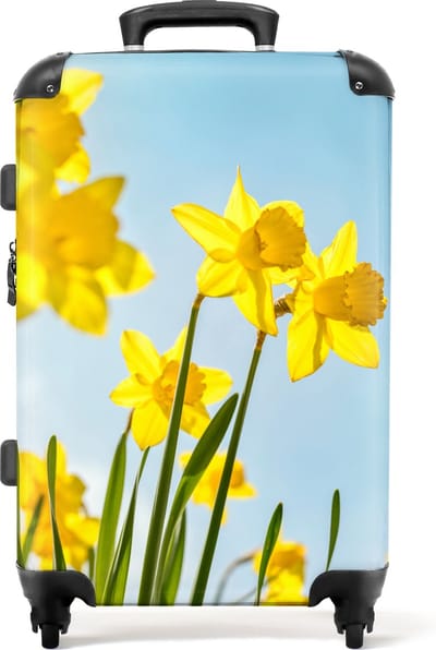 NoBoringSuitcases.com - Grote koffer - Bloemen - Narcis - Geel - Lente - Botanisch - Reiskoffer met 4 wielen - Trolley op wieltjes - Rolkoffer groot - 72 liter - Ruimbagage valies 20kg - Valiezen voor volwassenen