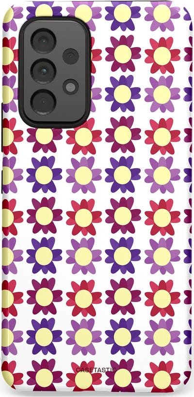 Casetastic Hoesje Geschikt voor Samsung A53 - Stijlvolle Beschermende Duo-layer Case - Rood Paarse Roze Madelief Bloementjes