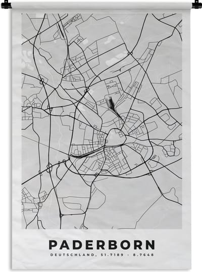 Wandkleed - Wanddoek - Kaart - Paderborn - Duitsland - Stadskaart - Plattegrond - 120x180 cm - Wandtapijt