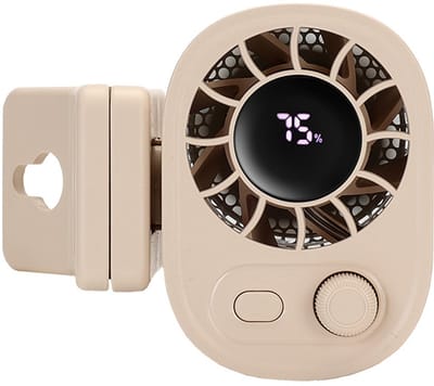Mini clip-on draagbare USB-ventilator met 0-100 snelheidsinstellingen, oplaadbaar en met LED-display. Geschikt voor buitenactiviteiten zoals parasols, bureaus, studentenkamers, kamperen, kinderwagens, golfen, sportscholen en stranduitjes. - Khaki