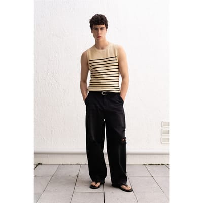 Heren Slim Fit Gestreept Mouwloos T-shirt