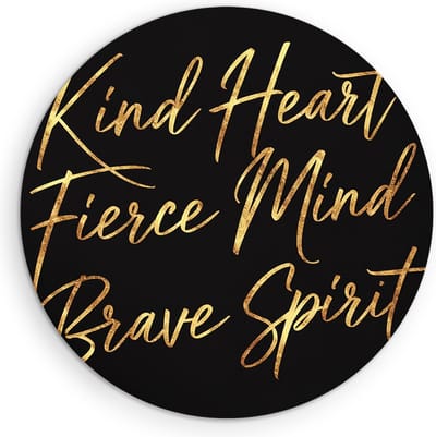 Saammp Muurcirkel Hout - Kind Heart - Goud - Quote - Ø 90 - Wandcirkel - Wanddecoratie Cirkel - muurdecoratie Woonkamer - Slaapkamer decoratie - Rond Schilderij