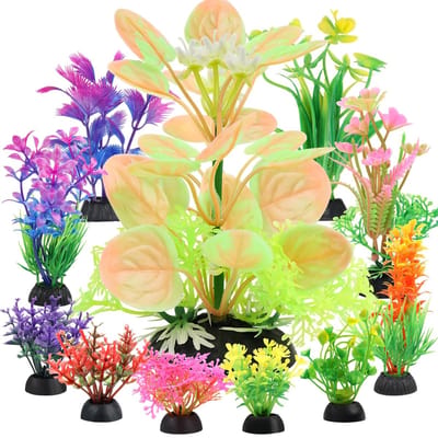 Allecto - Aquariumplanten - Kunstmatige aquariumdecoratie - Kleurrijke aquariumaccessoires - 11 stuks - Veilig voor vissen - Geschikt voor binnen