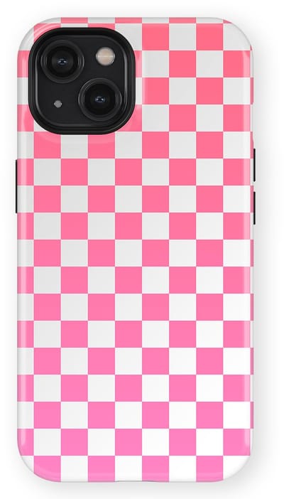 Design Hoesje geschikt voor iPhone 14 | Geschikt Voor Mag | Tiny Squares Checkered Print | Backcover geschikt voor iPhone 14 Pink Pop Grid