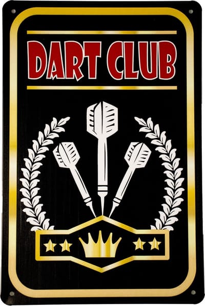 Dart Club - Dart spullen - Metalen wandbord - Dart accessoires - Wandborden - Darts - Tekstbord - Dartpijlen - 20 x 30cm