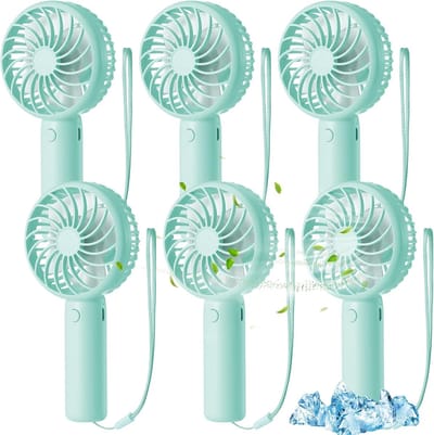 6 Stuks Mini Krachtige Handventilator – 3 Snelheden - Met Voet - USB Oplaadbaar - Voor Wimpers - Make-up - Kantoor - Strand - Reizen (Groen)