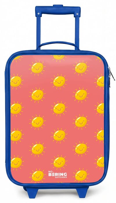 NoBoringSuitcases.com® - Kinderkoffer blauw - Kindertrolley jongen - Sunny situation koraal - Koffer kind lichtgewicht - Reiskoffer trolley voor kinderen - Koffertje met lichtgevende wieltjes - Rolkoffer