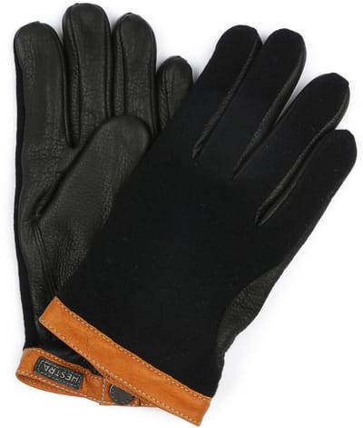 Hestra Handschoen Wool Tricot Leer Zwart - Maat 8 - Heren