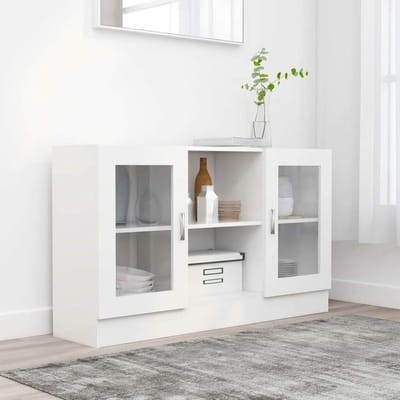 Vitrinekast - Opbergkast Dressoir - Woonkamer Inrichting - 2 Vakken 2 Deuren - 120x305x70 cm - Wit