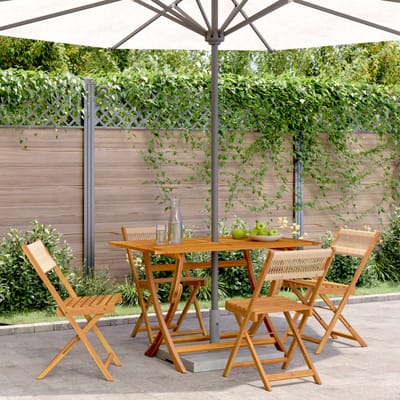 vidaXL - Opklapbare - stoelen, - 4 - stuks, - beige, - massief - acaciahout