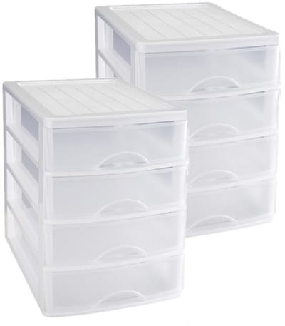 Plasticforte Ladeblok/bureau organizer met 3x lades - wit/transparant - L35 x B27 x H35 - Opruimen/opbergen laatjes