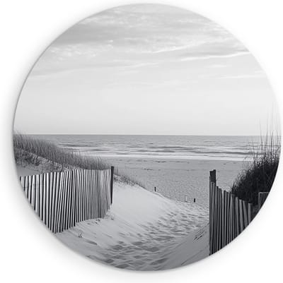 Saammp Muurcirkel Hout - Strand Pad - Zwart-Wit - Zee - Duinen - Ø 90 - Wandcirkel - Wanddecoratie Cirkel - muurdecoratie Woonkamer - Slaapkamer decoratie - Rond Schilderij