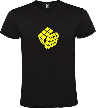 Zwart T-Shirt met “ Rubik's Kubus “ afbeelding Neon Geel Size XXXXXL